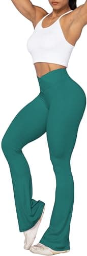 Sunzel Flare Leggings, Crossover Yoga Pants with Tummy Control, High-Waisted and Wide Leg, 30" Inseam, Jasper Green, Large - Image 6