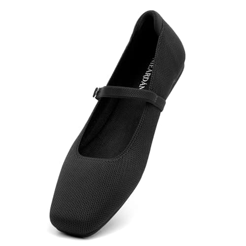 NIEARDAN Women's Ballet Flats Square Toe Slip On Shoes Knit Dress Mary Jane Flats Woman Comfy Soft Causal Work Walking,Size 8.5，Black - Image 1