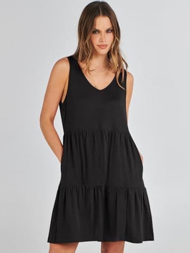 ANRABESS Womens Summer Casual Tank Dress Sleeveless V Neck T Shirt Sundress Flowy Tiered Swing Mini Beach Vacation Dresses Black Medium - Image 9