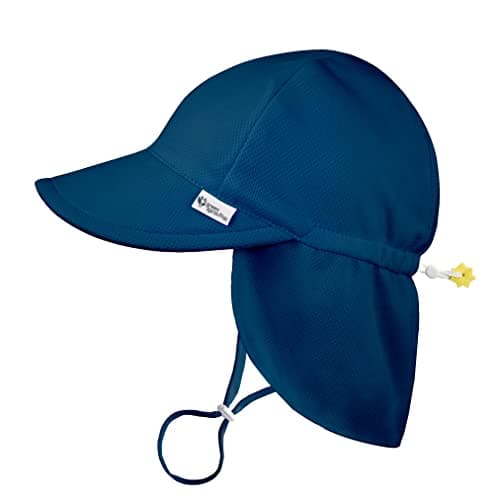 i play. by green sprouts UPF 50+ Breathable Eco Flap Hat, Quick-Dry, Breakaway Safety Clasp, Standard 100 by Oeko-TEX® Certified - Navy 0-6 mo