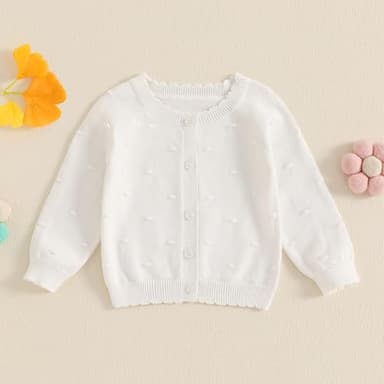 Infant Baby Girl Cardigan Sweater Long Sleeve Button Up Knit Sweatshirt Jacket Toddler Baby Girl Fall Outfits (US, Age, 0 Months, 6 Months, White) - Image 2