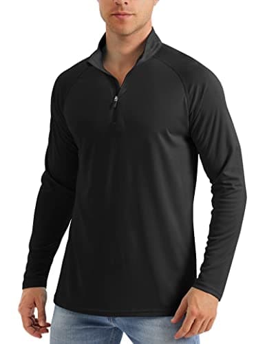 Fishing Shirts for Men Long Sleeve Men's Sun Protective Quarter Zip Shirt Rash Guard Shirts Running Shirts for Men Summer Shirts for Men Black - Image 1