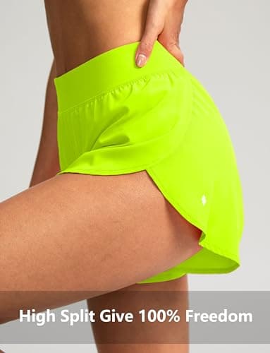 Soothfeel High Waisted Athletic Running Shorts for Women Dolphin Shorts High Split Quick Dry Gym Workout Shorts with Liner (Fluorescent Green, XS) - Image 5