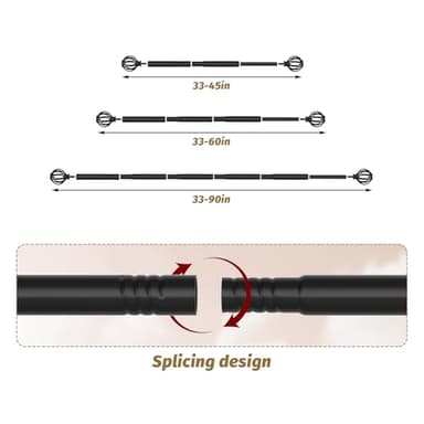 GXOACKJ 2 Pack Curtain Rods for Windows 48 to 84 (Max90) Inches,Black Adjustable 5/8 inch Curtain Rod for Bedroom, Small Decorative Drapery Rods with Twisted Cage Finals - Image 3