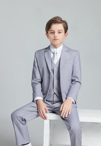 Boy's Formal Suit Set Slim Fit Light Grey Kids Tuxedo Suits for Wedding Teen Toddler Boy Dress Suit Outfit Size 5 - Image 5