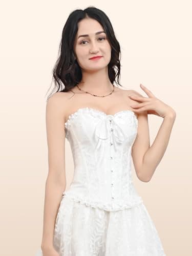 Zhitunemi Renaissance Corset Tops for Women: White Corsets Plus Size Halloween Costumes - Ren Faire for Renaissance Festival White Medium - Image 2