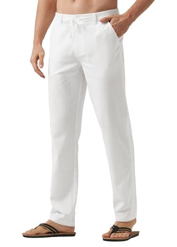 Willit Men's Linen Pants Casual Linen Dress Pants Drawstring Beach Summer Lightweight Trousers White 30W x 30L - Image 2