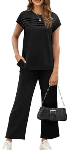 WIHOLL Two Piece Sets for Women Summer Travel Vacation Outfits Cap Sleeve Lounge Matching Sets Wide Leg Pants S-3XL - Image 4