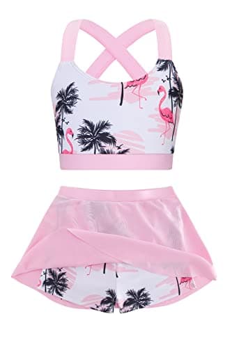 Cutemile Girls Swimsuits Size 5 Pink Flamingo Bathing Suit Size 6 Tankini Set with Skirt 2Ps Swimwear for Pool Party - Image 1