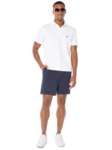 Nautica mens Short Sleeve Solid Stretch Cotton Pique Polo Shirt, Bright White, Small US - Image 2