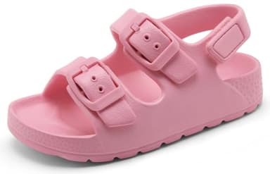 INMINPIN Toddler Boys Girls Buckle Sandals Comfort Open Toe Sandal with Adjustable Back Strap, Pink, 10 Toddler - Image 1