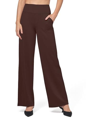 Willit Women's Yoga Pants Wide Leg Dress Work Pants Stretch Casual Pants Slacks with Pockets High Waist 30" Brown XL - Image 2