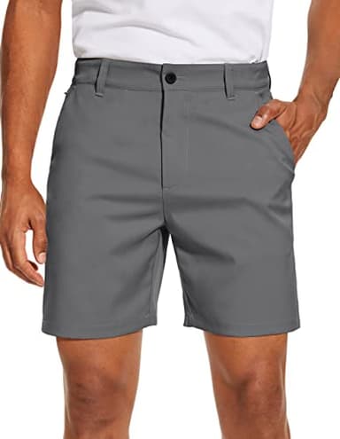 PULI Mens Golf Dress Shorts 7 Inch Inseam Business Casual Stretch Work Hiking Quick Dry Lightweight with Pockets Grey 32 - Image 1