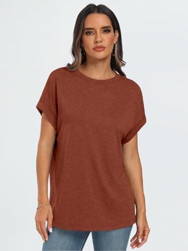 AUTOMET Womens Summer Tops Oversized Short Sleeve Business Casual Dressy T Shirts Trendy Fashion Clothes Spring Outfits 2025 Brickred 2XL - Image 2