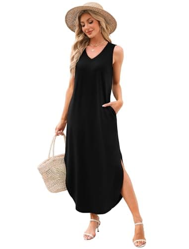 Sampeel Black Dresses for Women Flowy Casual Maxi Spring Dress 2025 Sundresses Beach Swimsuit Coverup M - Image 4