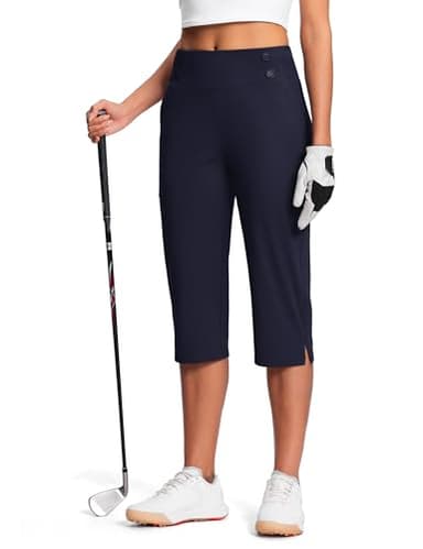 ISEEGZ 18" Dressy Capri Pants for Women High Waist Stretch Womens Golf Capris Pants for Summer with Pockets Work Casual Navy - Image 1
