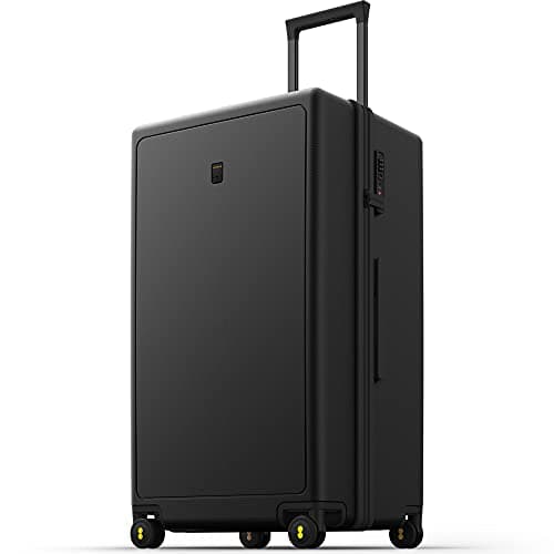 LEVEL8 Trunk Luggages, Large Suitcase 28 Inch Luggage with Spinner Wheels, Luminous Textured Checked Lightweight Hard Shell with Tsa Lock, Black - Image 1