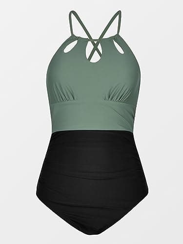 CUPSHE Women Swimsuit One Piece Tummy Control Ruched Lace Up Cutout Color Block Bathing Suit, XS - Image 4
