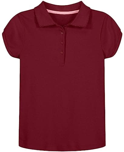 Nautica Girls' School Uniform Short Sleeve Polo Shirt, Button Closure, Soft Pique Fabric, Burgundy, 16-18 Plus - Image 1