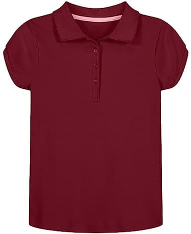 Nautica Girls' School Uniform Short Sleeve Polo Shirt, Button Closure, Soft Pique Fabric, Burgundy, 16-18 Plus - Image 1