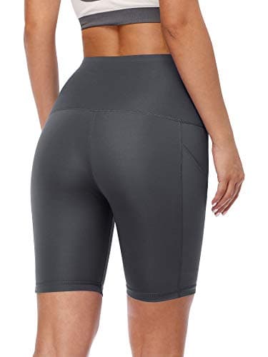 CADMUS Women's High Waist Spandex Yoga Shorts for Bike Running Two Side Pockets,10,Black & Grey & Turquoise,Large - Image 5