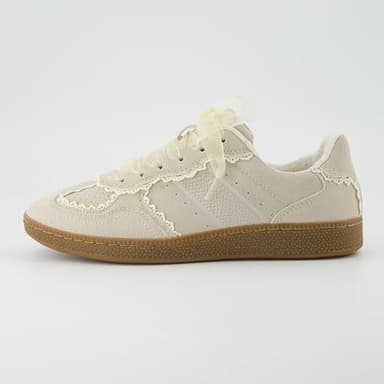 CUSHIONAIRE Belinda Women’s Lace Detail Casual Sneakers – Elegant Ribbon Lace-Up Shoes with Memory Foam, Ivory Vegan Suede 7.5 - Image 7