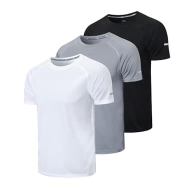 frueo Men’s 3 Pack Sport T-Shirt Quick Dry Workout Sports Tee,520,Black Gray White,M - Image 1