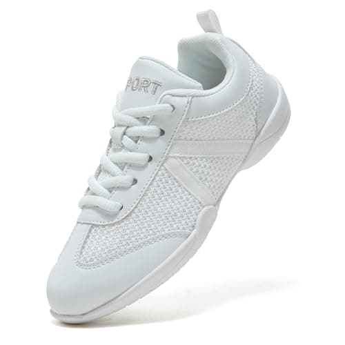HWJHMX White Cheer Shoes for Girls Womens Youth Cheerleading Shoes Competition Cheering Team Gear Cheer Sneakers Sports Cheerleaders Athletic Comfortable Flats Breathable Soft Kids Cheer Shoes - Image 1