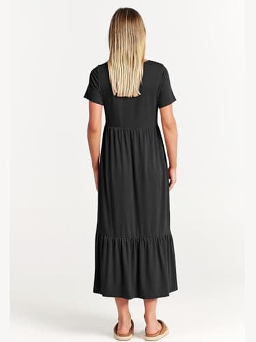 ANRABESS Womens 2025 Summer Casual Maxi Dress A line Tiered Flowy Short Sleeve Crewneck T Shirt Beach Travel Long Dresses Black Large - Image 5