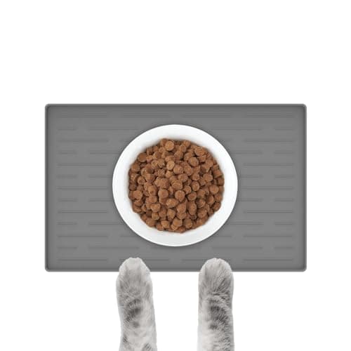 Silicone Dog Feeding Mat with Raised Edges, 16"x10" Non-Slip Pet Food Mat for Small & Medium Dogs, Waterproof Dog Bowl Mat to Prevent Food & Water Spills, Easy to Clean (Light Gray) - Image 1