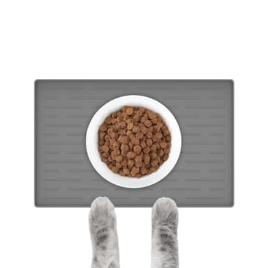 Silicone Dog Feeding Mat with Raised Edges, 16"x10" Non-Slip Pet Food Mat for Small & Medium Dogs, Waterproof Dog Bowl Mat to Prevent Food & Water Spills, Easy to Clean (Light Gray) - Image 1