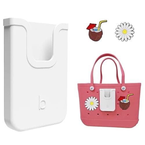 EASYDOG Silicone Phone Holder Compatible with Bogg Bag, Soft Silicone Charm Insert Accessories and Attachment for Bogg Beach Bags, Generic Portable Size Fits for iPhone and Android Phones White - Image 1