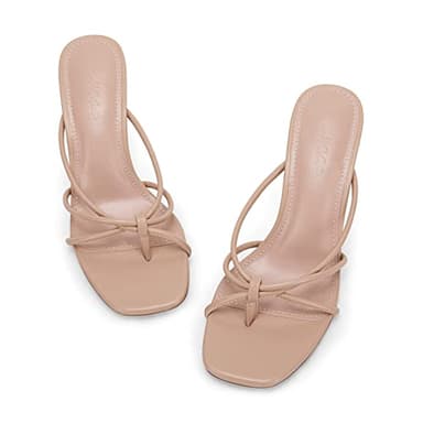 LAICIGO Women's Square Open Toe Flip Flops Stiletto Heels Strappy Thong Slide on Slingback Mules Sandals - Image 4