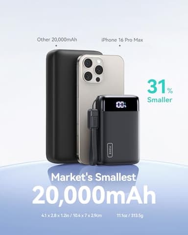 INIU Portable Charger, Smallest 22.5W 20000mAh USB C in & Out Power Bank Fast Charging, PD 3.0+QC 4.0 LED Display Phone Battery Pack Compatible with iPhone 17 16 15 14 Pro Samsung S24 Google iPad etc - Image 2