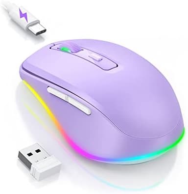 Wireless Mouse Jiggler - LED Wireless Mice with Build-in Mouse Mover, Rechargeable Moving Mouse for Laptop with Undetectable Random Movement Keeps Computers Awake - Purple - Image 3