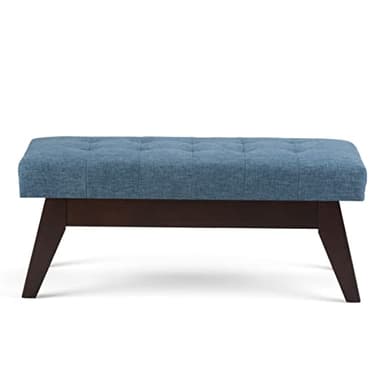 SIMPLIHOME Draper 40 inch Wide Mid Century Modern Rectangle Tufted Ottoman Bench in Denim Blue Linen Look Fabric, Assembled, for the Living Room and Bedroom - Image 4