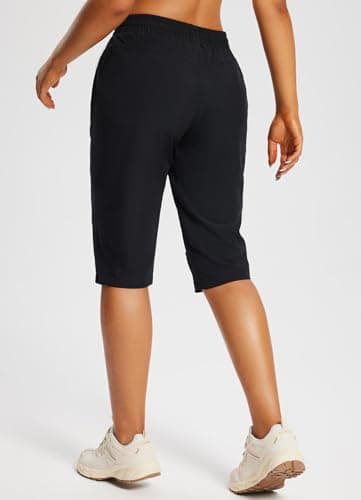 baleaf Women's 15" Hiking Shorts Long Bernuda Cargo Below The Knee Capris Lightweight Quick Dry Elastic Waist for Casual Black L - Image 2
