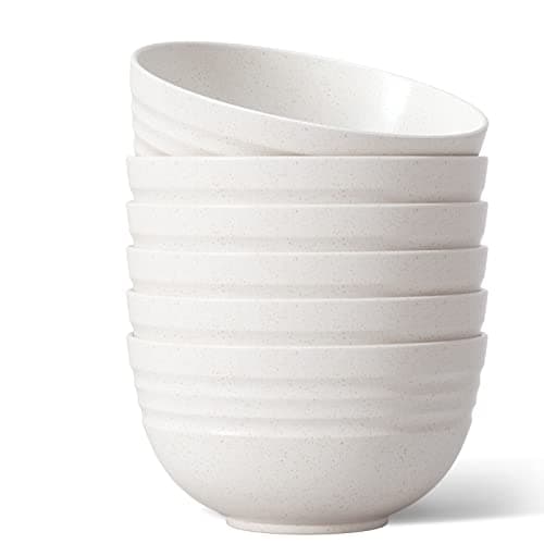 【NOT CERAMIC】Unbreakable Cereal Bowls, 25 OZ Wheat Straw Bowls Microwave and Dishwasher Safe BPA-Free Eco-Friendly Bowl Beige Color for Cereal, Serving ,Soup, Oatmeal, Pasta and Salad（Set Of 6） - Image 1
