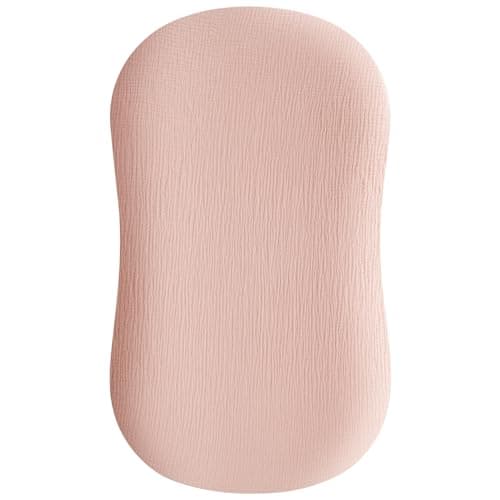 Konssy Muslin Baby Lounger Cover 1 Pack, 100% Cotton Newborn Lounger Sheets, Soft and Breathable Baby Nest Slipcover, Cover Only (Pink) - Image 1