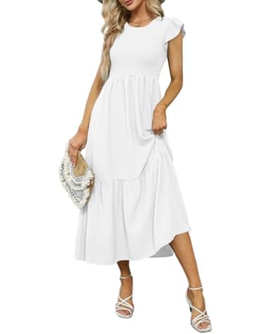 OFEEFAN Maxi Dresses for Women 2025 Beach Vacation Clothes Summer Wedding Guest Dress White L - Image 4
