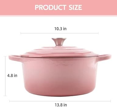 6 Quart Dutch Oven Enameled Cast Iron with Lid - Big Dual Handles - Oven Safe up to 500°F - Classic Round Pot for Versatile Cooking (Pink, 6 QT - Image 5