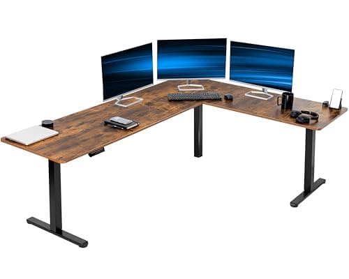VIVO Electric Corner 84 x 63 inch L-Shaped Standing Desk, Memory Height Adjustment, Rustic Vintage Brown Top Black Frame, DESK-E3CTBN-84 - Image 1
