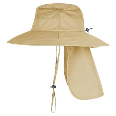 2Pack Sun Hats for Men Women Fishing Hat UPF 50+ Breathable Wide Brim Bucket Hats Summer UV Protection Safari Hat with Neck Flap Black/Khaki - Image 3