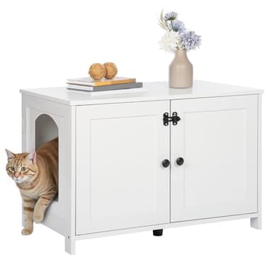 HOOBRO Litter Box Enclosure, Cat Litter Box Furniture with Removable Divider, Large Hidden Litter Box Furniture, Wooden Cat House, End Side Table, 31" L x 17.5" W x 19.7" H, White WT03MW01G2 - Image 9