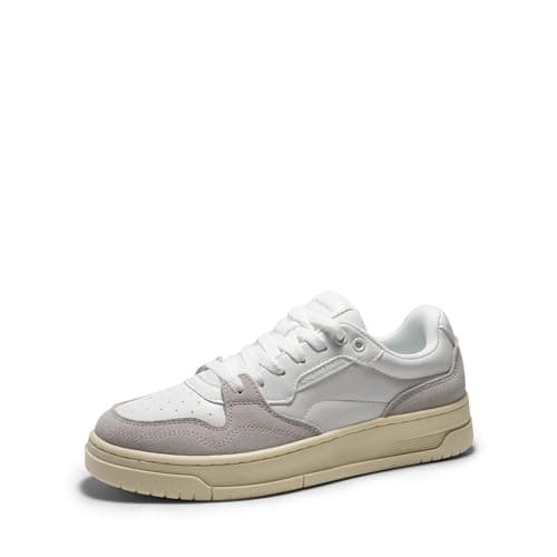 DREAM PAIRS Women's Fashion Walking Skateboard Court Sneakers Comfortable Low-Top Lace-Up Non-Slip Retro Vintage Casual Classic Athletic Shoes,Size 10,White/Grey,DWUMFN2505 - Image 1