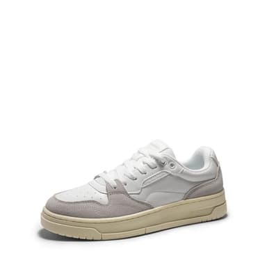 DREAM PAIRS Women's Fashion Walking Skateboard Court Sneakers Comfortable Low-Top Lace-Up Non-Slip Retro Vintage Casual Classic Athletic Shoes,Size 10,White/Grey,DWUMFN2505 - Image 1