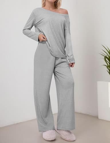 Cnlinkco Long Sleeve Pajama Set for Women Casual Soft Lounge Sets Comfy Cozy 2 Piece Sets - Image 5
