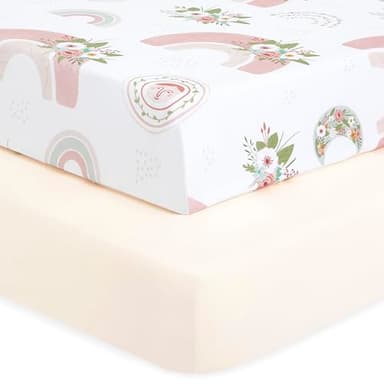 Evolur Rain Boho Light 2 Pack Crib Sheet, Fitted Crib Sheet for Standard Crib and Toddler Mattress, Soft and Breathable Crib Mattress Sheet - Image 1