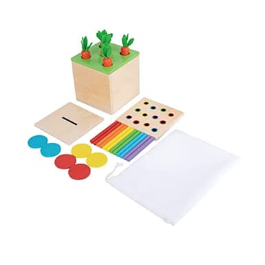 Adena Montessori 3 in 1 Wooden Montessori Play Kit Baby Toys,Includes Matchstick Color Drop Game,Carrot Harvest Game and Coin Box,Learning Toy for Kid 1,2,3 Year Old,Girl Boy Gift for Baby 6-12 Month - Image 1