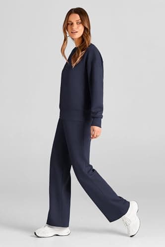 PRETTYGARDEN Womens 2 Piece Outfits 2025 Fall Long Sleeve Sweatshirt Wide Leg Pants Lounge Sets Winter Sweatsuits Tracksuit (Navy,Large) - Image 8
